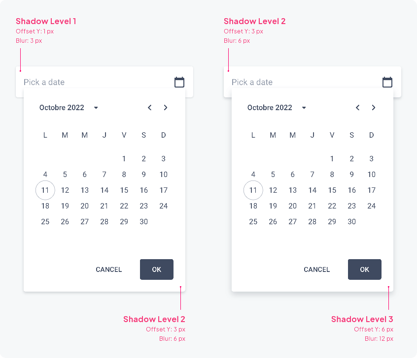 Shadow on Tablet & Desktop date picker